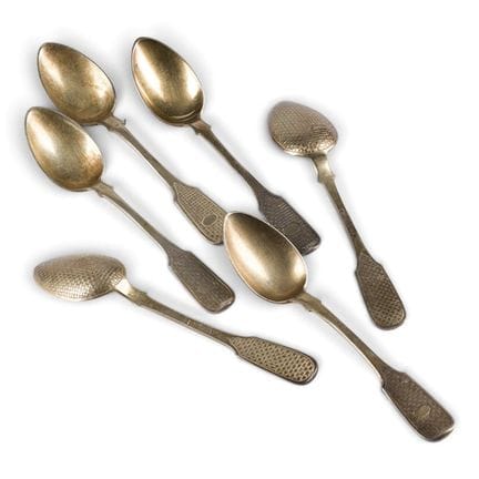 A SET OF SIX SILVER-GILT TEASPOONS Russian, Moscow