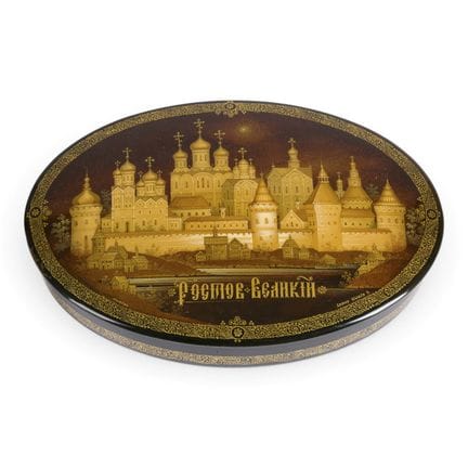 CAJA DE PAPEL MACHÉ Y LACA CON UNA VISTA DE ROSTOV