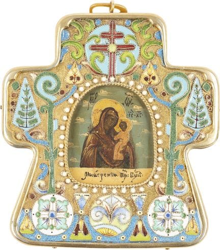 A CLOISONNÉ ENAMEL ICON SHOWING THE TOBOLSKAYA MOT