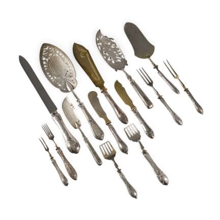 FOURTEEN SERVING UTENSILS Russian / German / Swedi