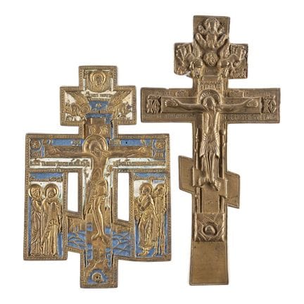 TWO BRASS CRUCIFIXES Russian, 18th/19th century Ca