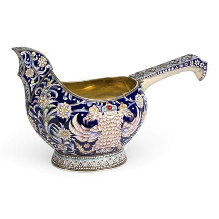 A VERY LARGE SILVER-GILT AND CLOISONNÉ ENAMEL KOVS
