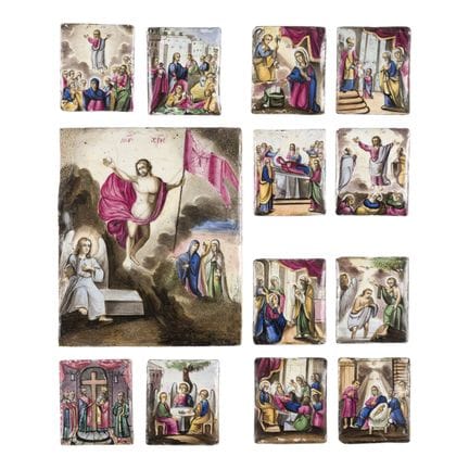 A COLLECTION OF 13 ENAMEL ICONS (FINIFTI) DEPICTIN