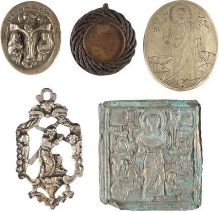 FIVE PENDANTS AND FRAGMENTS SHOWING SAINTS AND THE