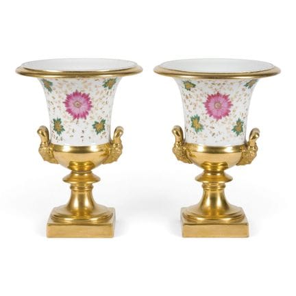A PAIR OF SMALL PORCELAIN CRATER VASES WITH FLORAL