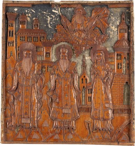 A DATED ICON WITH TWO HOLY BISHOPS AND SAINT PHILO