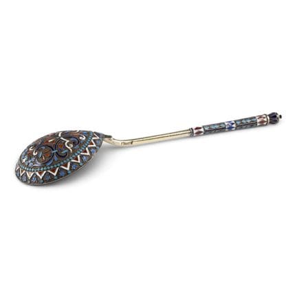 A LARGE SILVER-GILT AND CLOISONNÉ ENAMEL SPOON Rus