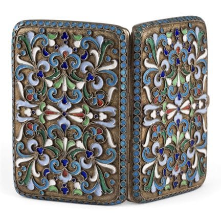 ESTUCHE DE PLATA DORADA Y ESMALTE CLOISONNÉ. Ruso,