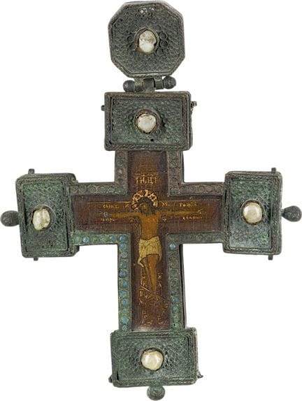A CLOISONNÉ ENAMEL PECTORAL CROSS Russian, 19th ce