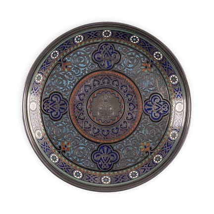 A VERY FINE SILVER-GILT AND CHAMPLEVÉ ENAMEL TRAY 
