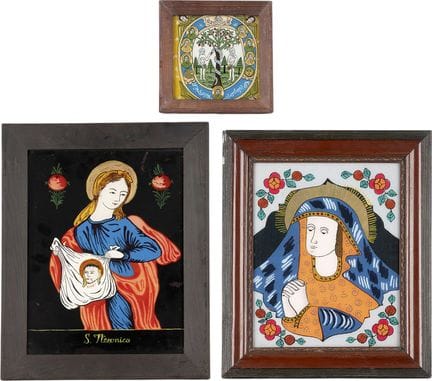 THREE PAINTINGS ON GLASS DEPICTING THE MOTHER OF G