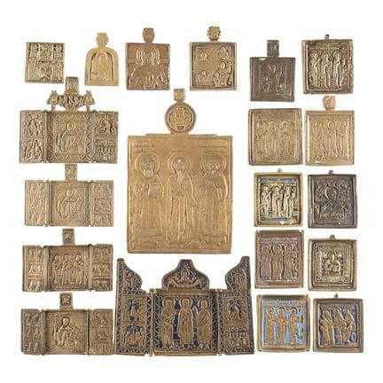 A COLLECTION OF TWENTY BRASS ICONS DEPICTING SELEC