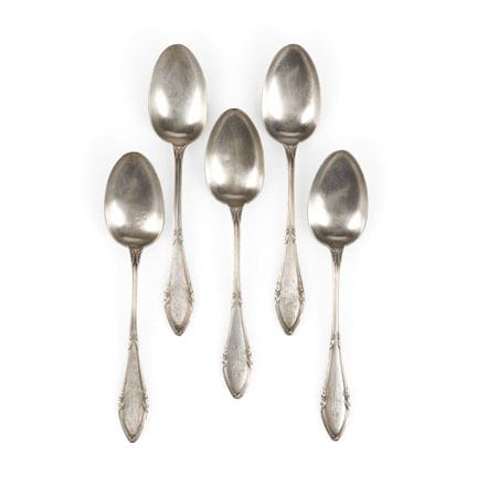 FIVE SILVER SPOONS WITH ENGRAVED MONOGRAM Russian,