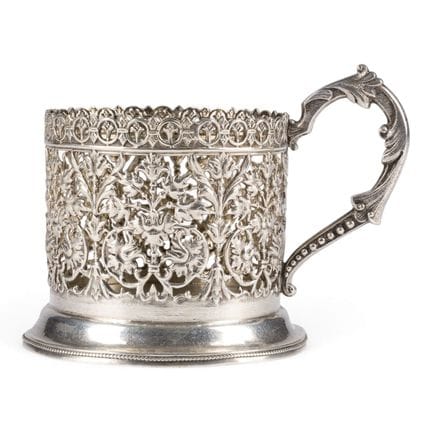 A FINE SILVER TEA-GLASS HOLDER WITH ACANTHUS SCROL