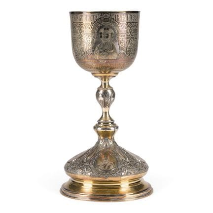 A VERY LARGE SILVER-GILT CHALICE WITH THE DEESIS A