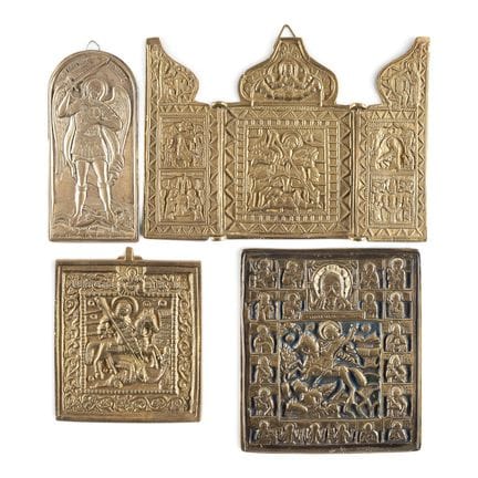 A COLLECTION OF FOUR BRASS ICONS DEPICTING ARCHANG
