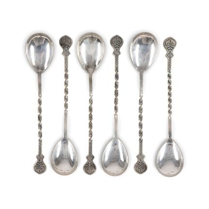 SIX SILVER TEASPOONS WITH TWISTED STEMS Soviet Uni
