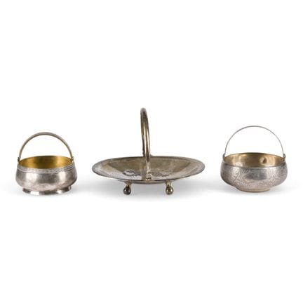 THREE SILVER SUGAR BOWLS WITH SWING HANDLES Russia