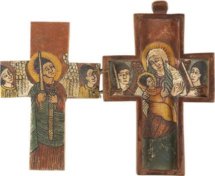 A COPTIC CROSS PENDANT SHOWING THE MOTHER OF GOD A