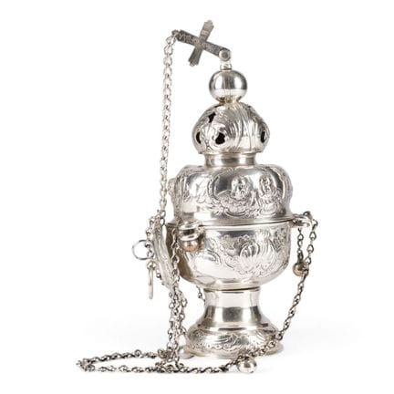 A BAROQUE SILVER CENSER WITH CHERUBIM Russian, St.