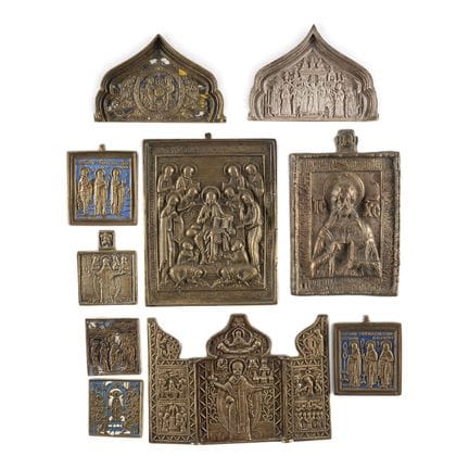 A COLLECTION OF TEN BRASS ICONS DEPICTING CHRIST P