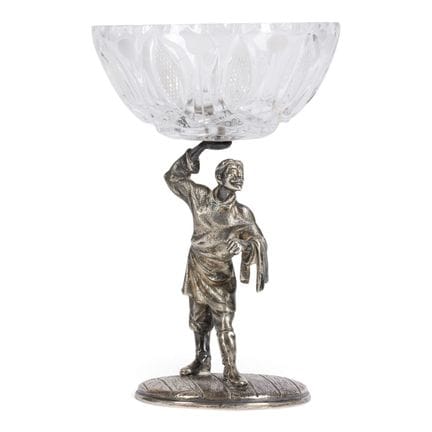 A FIGURAL SILVER TAZZA WITH A WAITER Russian, Mosc