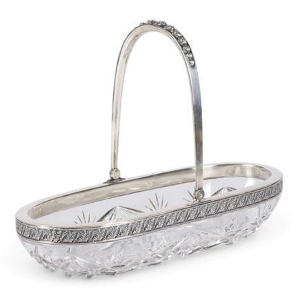 AN OVAL GLASS BASKET WITH SILVER MOUNT Russian, Mo