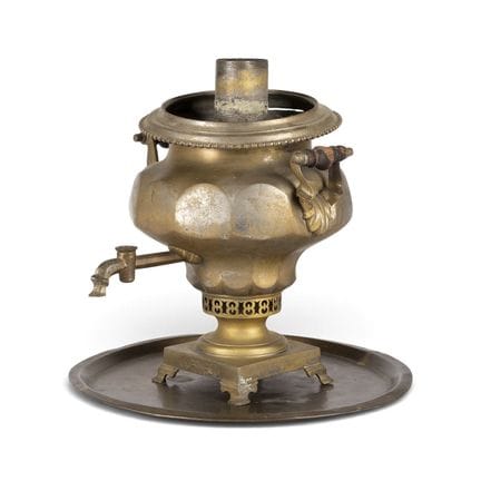 A BRASS SAMOVAR ON A TRAY Russian, Tula, Factory o