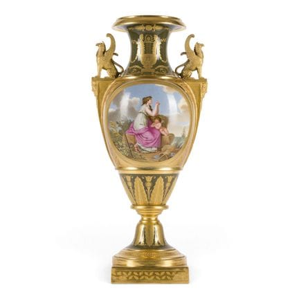 A FINE PORCELAIN AMPHORAL VASE DEPICTING AN ALLEGO