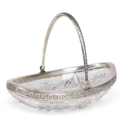 A SILVER-MOUNTED GLASS BASKET WITH HANDLE Estonian