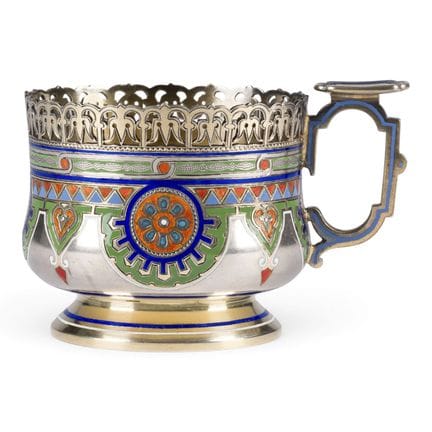 A VERY FINE SILVER-GILT AND CHAMPLEVÉ ENAMEL TEA-G
