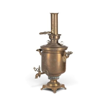 A BRASS SAMOVAR WITH A CHIMNEY EXTENTION Russian, 