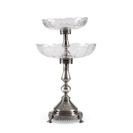 A LARGE SILVER ÉTAGÈRE WITH ENGRAVED MONOGRAM AND 