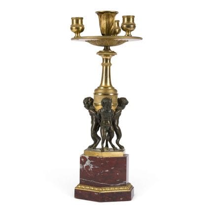 FOUR-FLAME BRONZE CANDELABRUM WITH CHILD SATYRS Pr