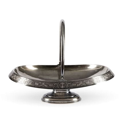 A MASSIVE SILVER BOWL WITH HANDLE, ROCAILLE BORDER