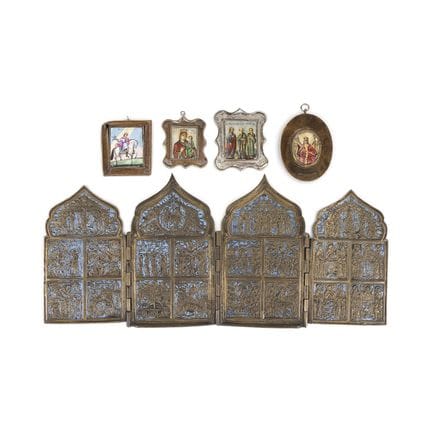 A COLLECTION OF FOUR ENAMEL ICONS (FINIFTI) AND A 