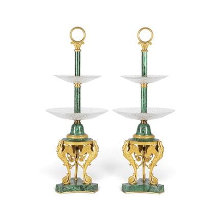 A PAIR OF ORMOLU AND MALACHITE ETAGERES Russian, 1