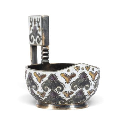 A VERY FINE SILVER-GILT AND CLOISONNÉ ENAMEL KOVSH