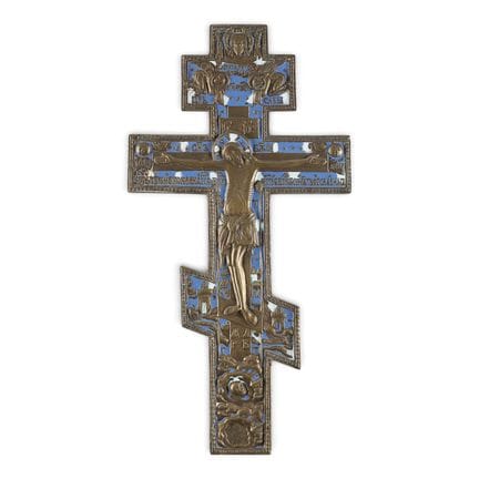A LARGE BRASS AND ENAMEL CRUCIFIX Russian, 19th ce