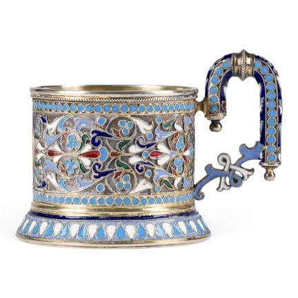 A SMALL SILVER-GILT AND CLOISONNÉ ENAMEL TEA-GLASS