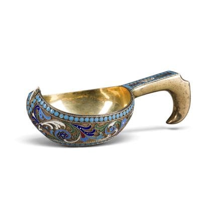 A SILVER-GILT AND CLOISONNÉ ENAMEL KOVSH Russian, 
