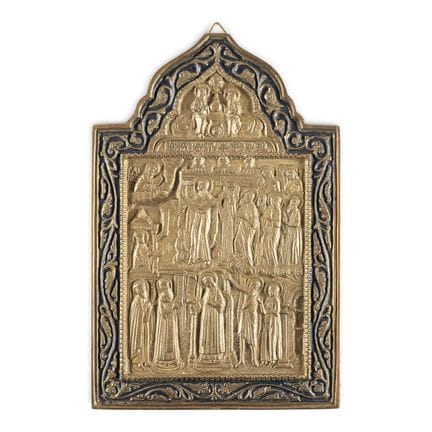 A BRASS ICON SHOWING THE PROTECTING VEIL OF THE MO