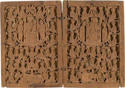 A VERY FINE MINIATURE DIPTYCH SHOWING THE ENTHRONE