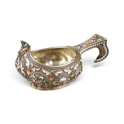 A SILVER-GILT AND CLOISONNÉ ENAMEL KOVSH Russian, 