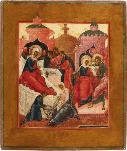 ICÔNE REPRÉSENTANT LA NATIVITÉ DE LA MÈRE DE DIEU 