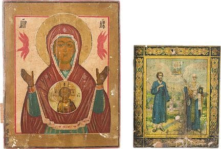 DEUX PETITES ICÔNES : DEUX SAINTS ET LA MÈRE DE DI
