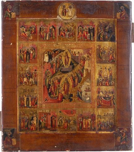 A FINE ICON DEPICTING THE DESCENT INTO HELL AND TH