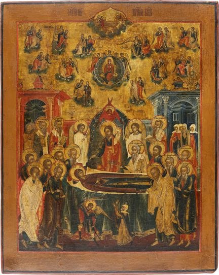 A LARGE AND FINE ICON DEPICTING THE DORMITION OF T