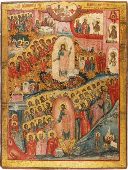 A MONUMENTAL ICON DEPICTING THE RESURRECTION AND D