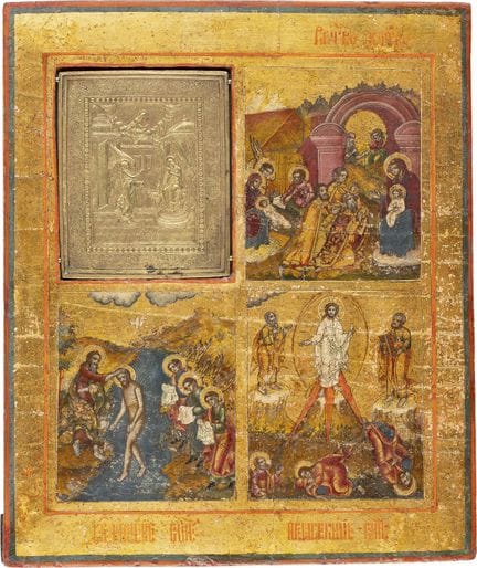 A QUADRIPARTITE ICON DEPICTING THE ANNUNCIATION, T